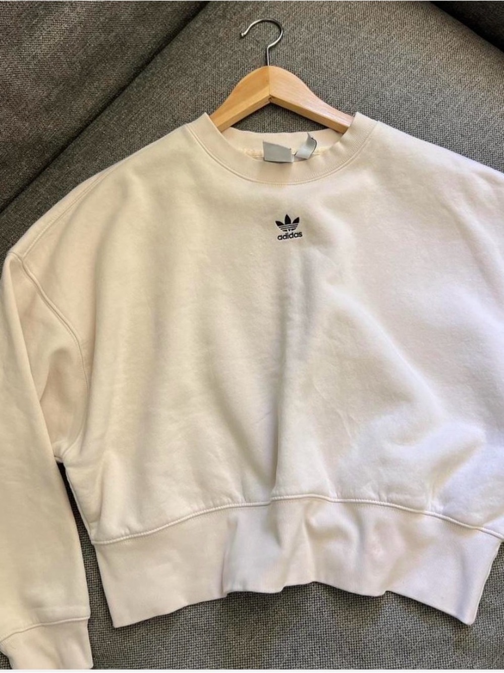 adidas Cream cropped Crewneck Sweatshirt with Trefoil Logo